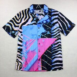 Vapor95 Mens Large Short Sleeve Button Up Shirt Neon Retro Vaporwave Graphic L